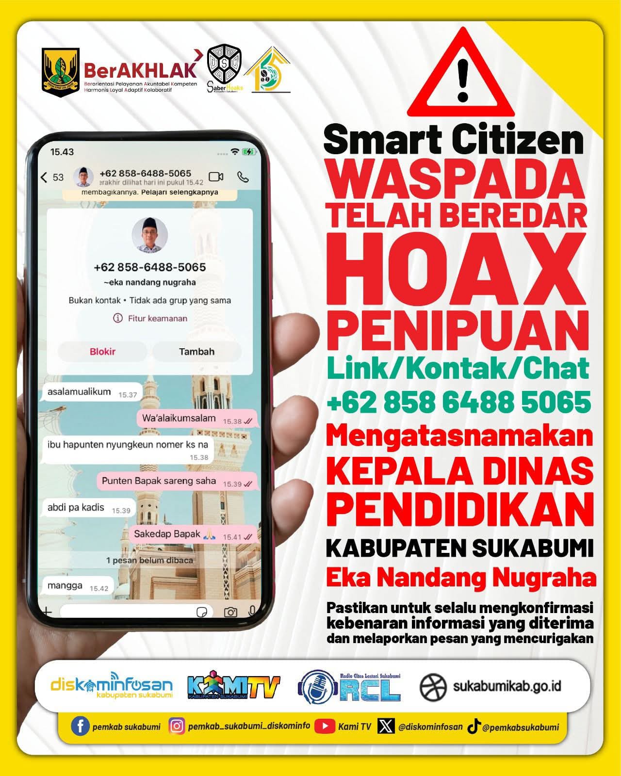 Waspada Aksi Tipu-tipu yang Mengatasnamakan Kadis Pendidikan Kabupaten Sukabumi