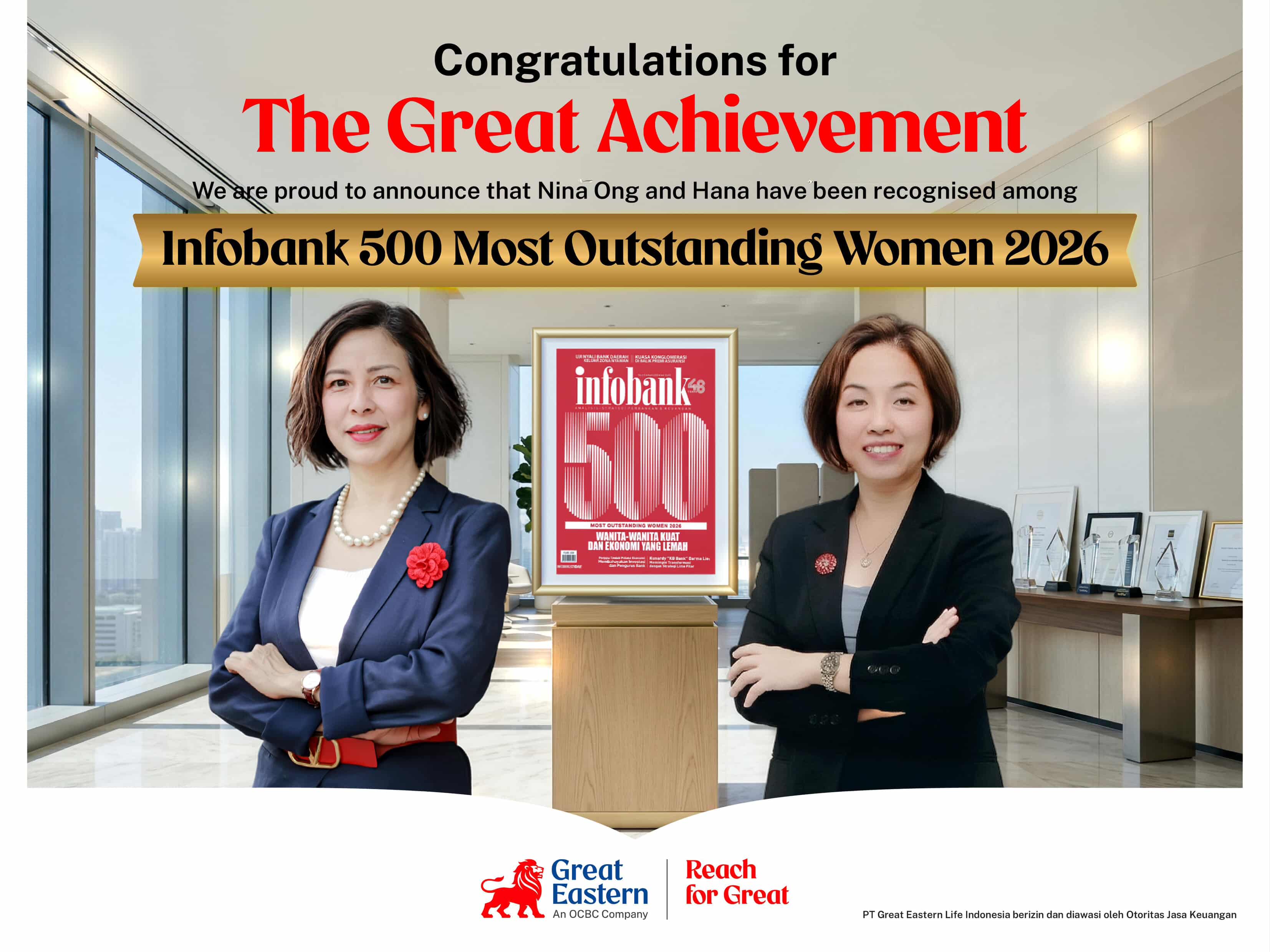 Dua Pemimpin Perempuan Great Eastern Life Indonesia Masuk Daftar 500 Most Outstanding Women 2026 versi Infobank