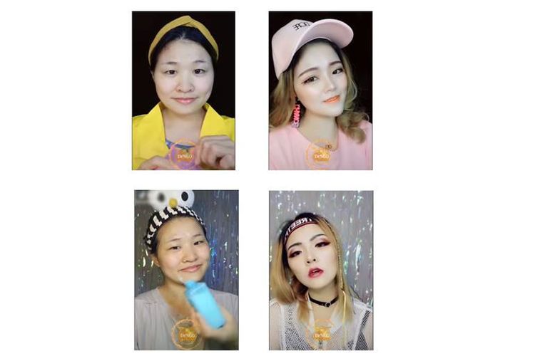 Beberapa penampilan perempuan Asia sebelum memakai makeup dan sesudah memakai makeup.(YouTube)