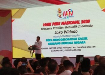 Presiden Jokowi memberikan sambutan pada Peringatan Hari Pers Nasional 2020 di Kota Banjarmasin, Kalimantan Selatan, Sabtu (8/2/2020)/ayosemarang.co.id