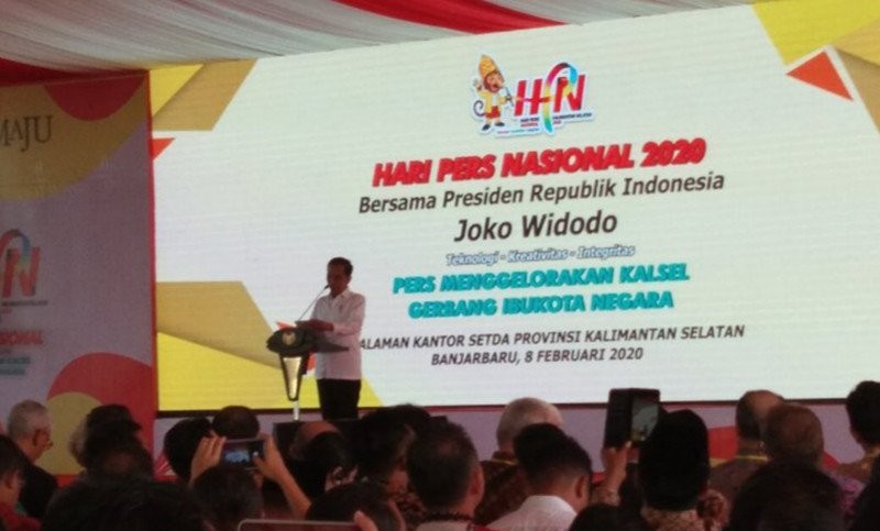 Presiden Jokowi memberikan sambutan pada Peringatan Hari Pers Nasional 2020 di Kota Banjarmasin, Kalimantan Selatan, Sabtu (8/2/2020)/ayosemarang.co.id