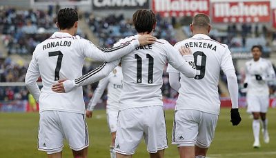 Trio maut Real Madrid, Cristiano Ronaldo, Gareth Bale, dan Karim Benzema. Selain telah mencetak 70 gol lebih, ketiganya juga telah membukukan assists sebanyak 27 lebih. (Angel Martinez/Real Madrid via Getty Images)