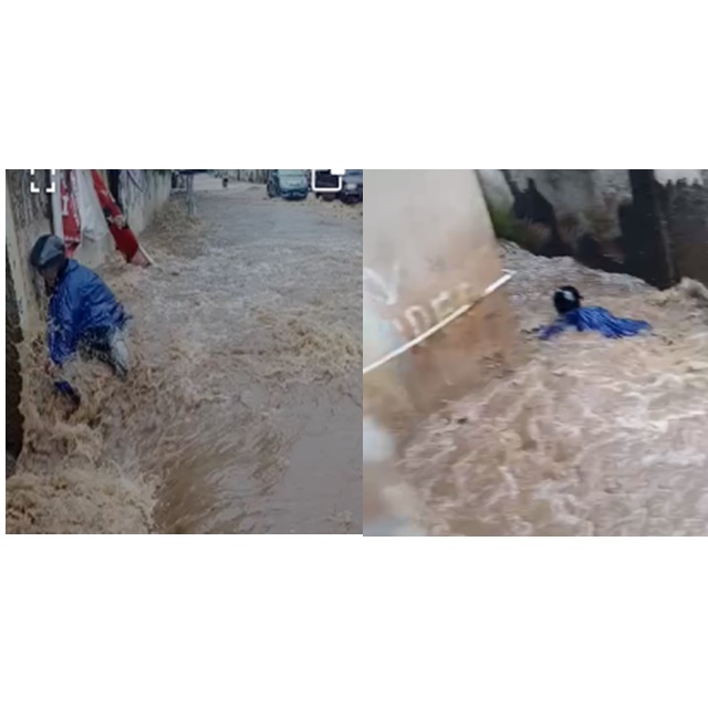 Seorang pria terbawa hayut (Foto : olah video/dara.co.id)
