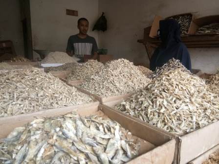 Memasuki bulan Ramadan harga sejumlah ikan asin di Kabupaten Sukabumi, Jawa Barat, Rabu (29/4/2020) nurun. (Foto : riri/dara.co.id)

