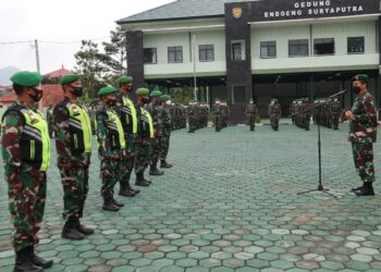 Kodim 0624 Kabupaten Bandung gelar pasukan pelaksanaan operasi PPKM tahap-2 (Foto: istimewa)