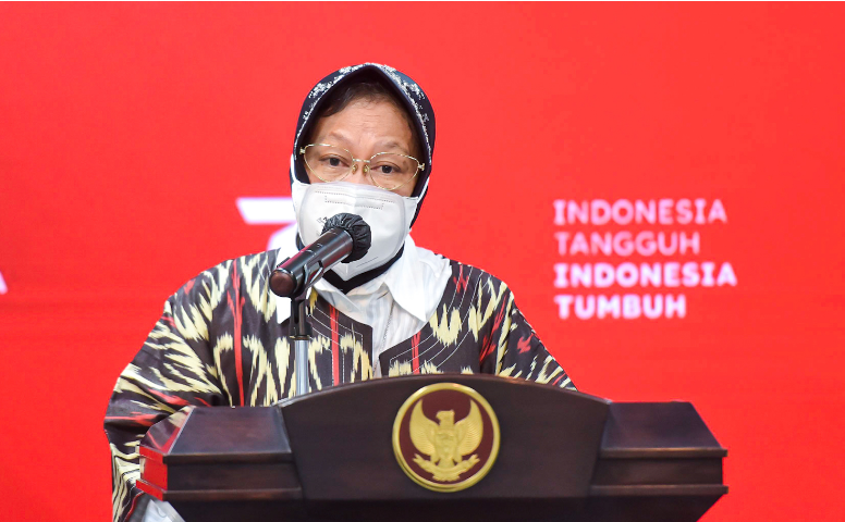 Mensos Tri Rismaharini saat memberikan keterangan pers, Senin (26/07/2021) siang, di Kantor Presiden, Jakarta. (Foto: Humas Setkab/Agung)
