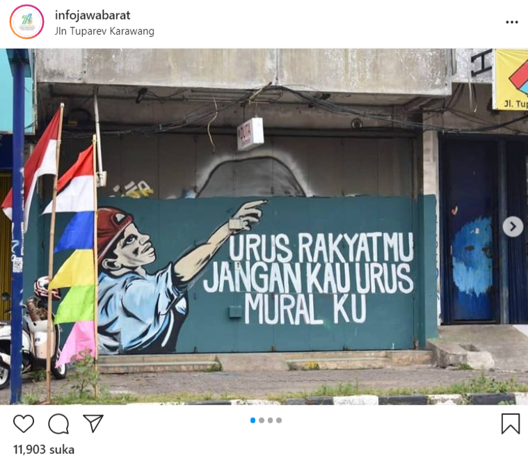 
Mural yang dibuat sekelompok seniman street art Kabupaten Karawang bertebaran di sejumlah titik (Foto: tangkapanlayar Infojawabarat)
