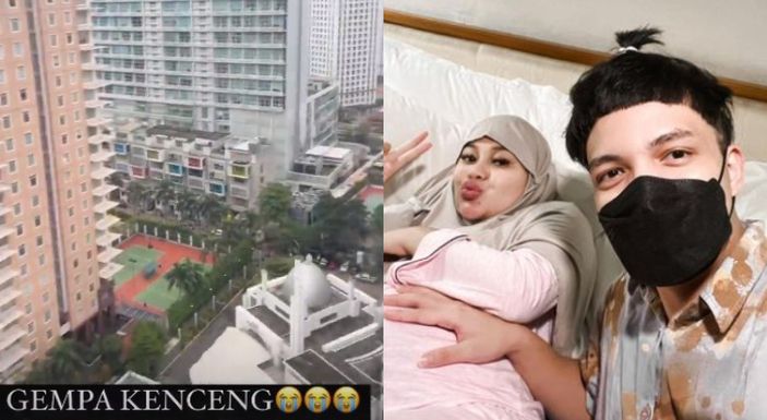 
Gempa berkekuatan Magnitudo 6,7 berpusat di provinsi Banten, pada Jumat (14/1/2022), Atta Halilitan dan Aurel Hermansyah terjebak di dalam kamar sebuah hotel. (Foto:instagram @aurel.hermansyah)

