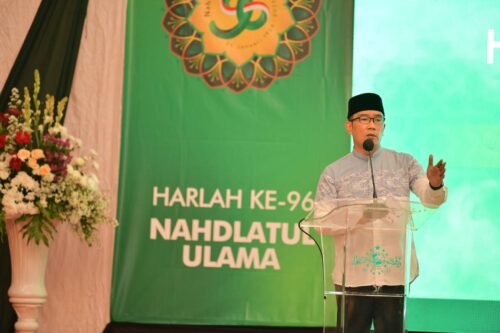  Gubernur Jawa Barat M Ridwan Kamil memberikan sambutan dalam acara Harlah Ke-99 Nahdlatul Ulama di Sultan Raja Hotel, Kabupaten Bandung, Kamis (10/3/2022) (Foto: Istimewa)