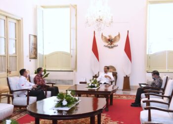 Presiden Jokowi didampingi Seskab Pramono Anung menerima Menpora Zainudin Amali dan Ketum PSSI Mochamad Iriawan, Rabu (03/08/2022), di Istana Merdeka, Jakarta. (Foto: BPMI Setpres/Lukas)