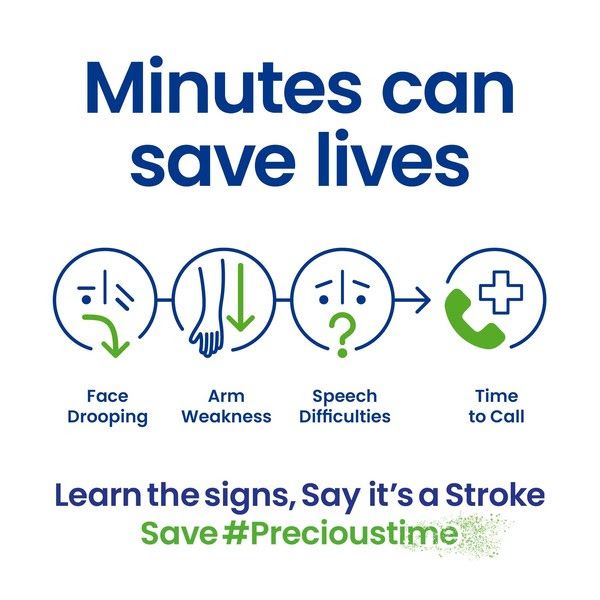 What happens in the minutes after someone has a #stroke?
They start to lose crucial brain tissue that contains memories, language and personality.
Knowing the symptoms and acting FAST can save that person’s life. Learn the signs, Say it’s a stroke. Save #Precioustime