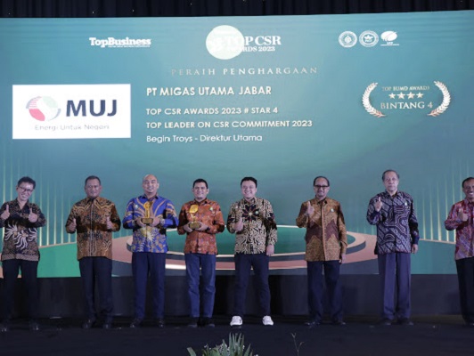 PT Migas Utama Jabar (MUJ) meraih penghargaan TOP Corporate Social Responsibility (CSR) Awards 2023. (Foto: Ist)
