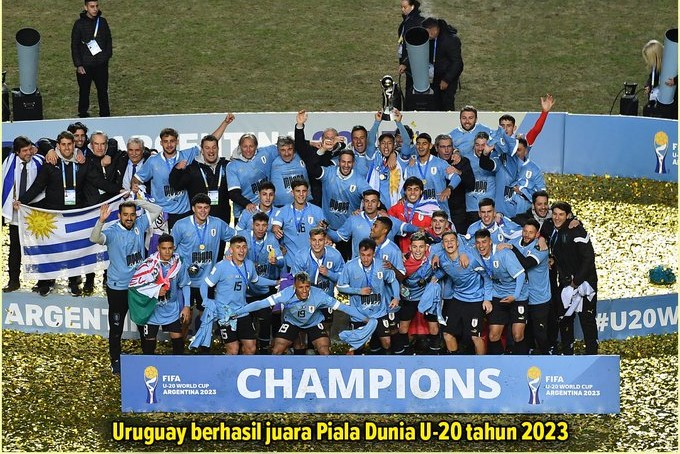 
 Uruguay juara Piala Dunia U-20 2023, usai di final mengalahkan
Italia di Estadio Ciudad de La Plata, Argentina, Senin (12/6/2023) pagi WIB.(Foto: tweetFaktabola)
