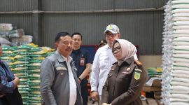 Penjabat (Pj) Bupati Garut, Barnas Adjidin, mengecek secara langsung ketersediaan beras di Gudang Bulog, berlokasi di Jalan Cimanuk, Kecamatan Tarogong Kidul, Kabupaten Garut, Selasa (5/3/2024)(Foto: Ist)