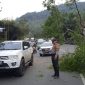 Petugas kepolisian melakukan pengaturan lalu lintas agar tidak terjadi kemacetan akibat pohon tumbang di Jalan Raya Leles (Foto: Istimewa)
